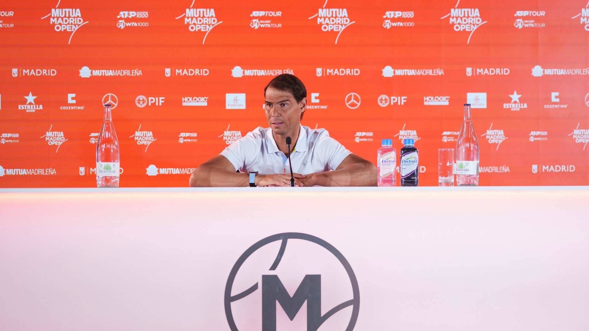 Rafael Nadal comparece ante la prensa en el Mutua Madrid.