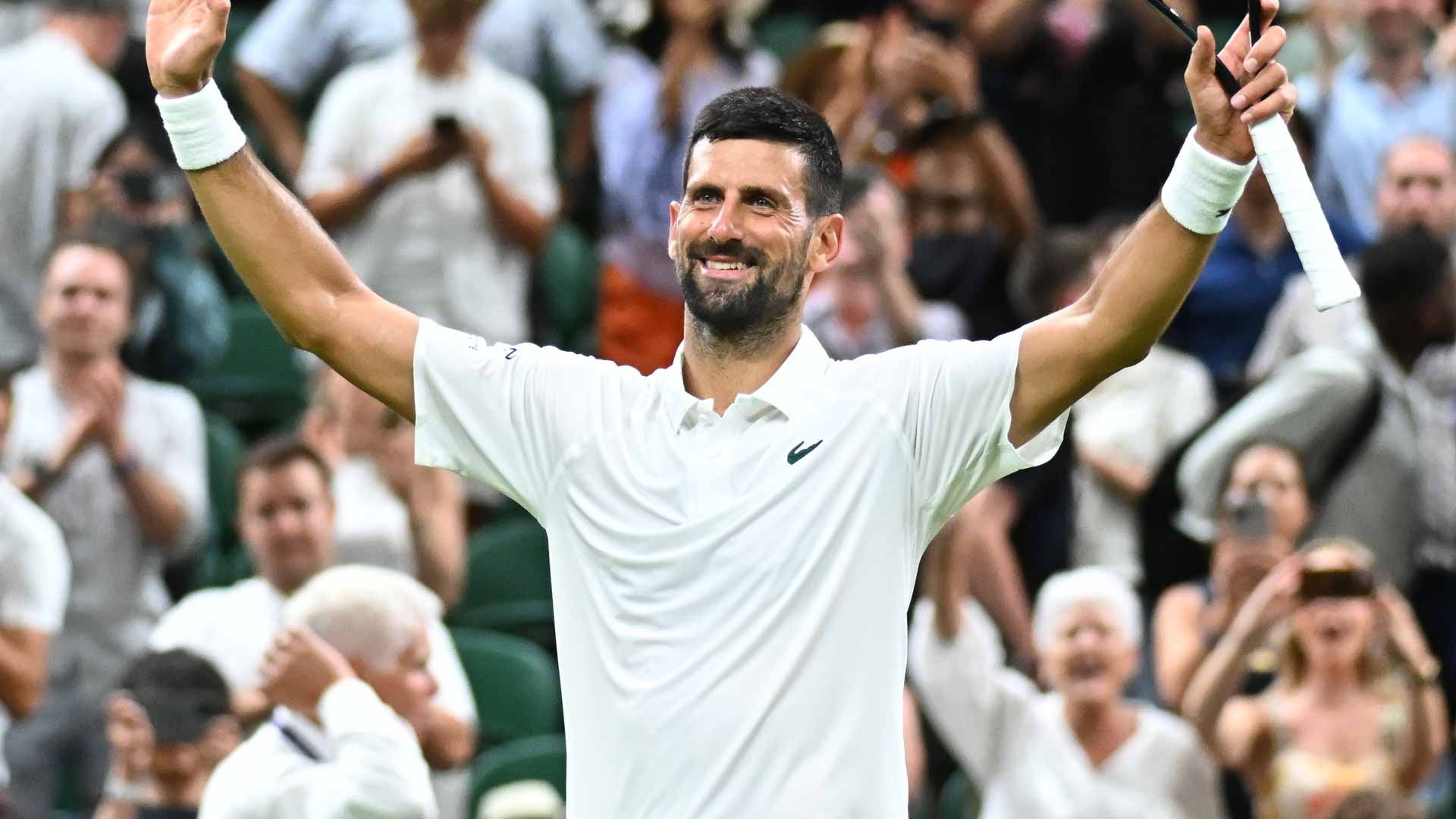 Novak Djokovic defeats Alexandre Muller in four sets on Tuesday at Wimbledon.