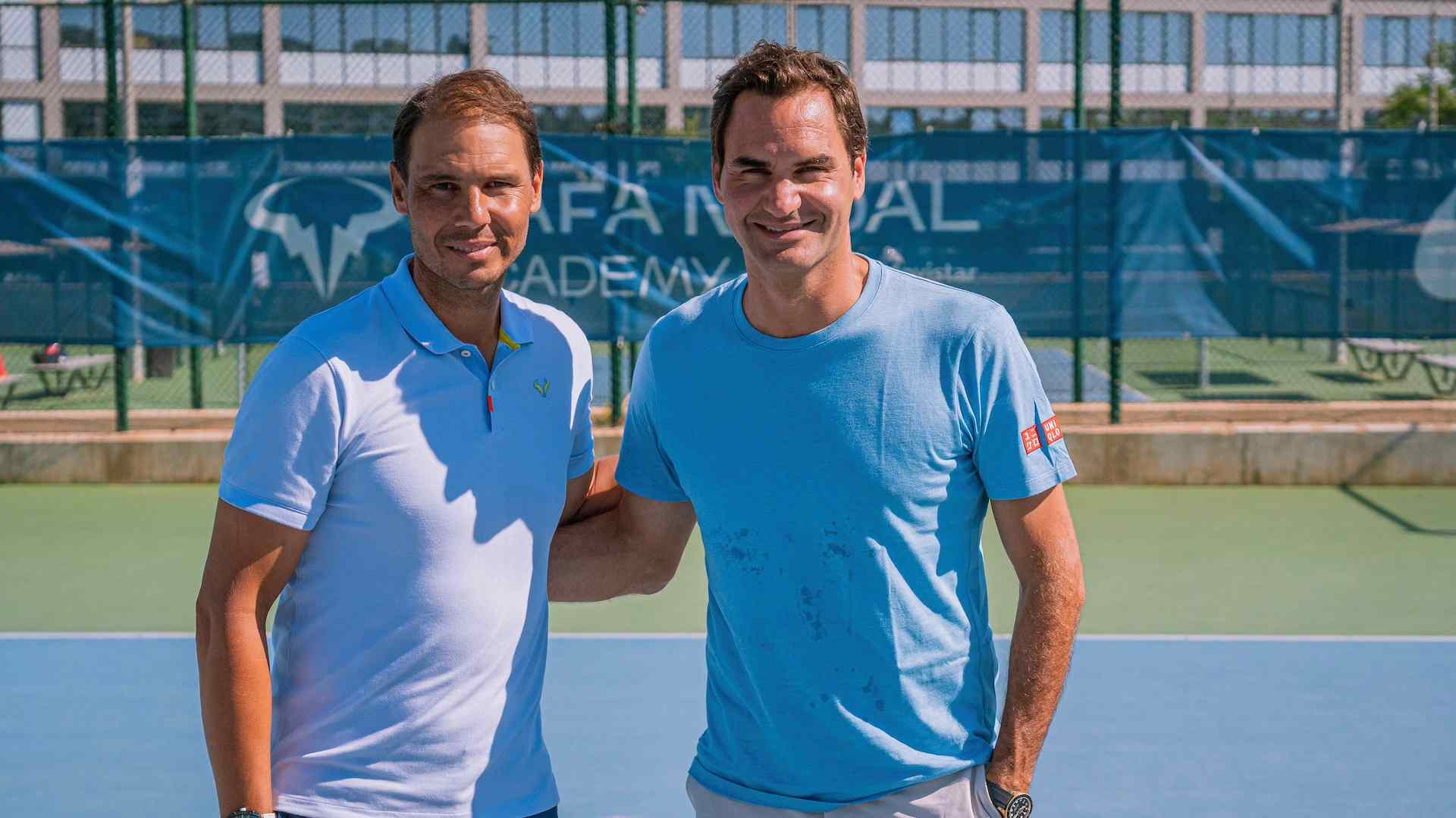 Rafael Nadal and Roger Federer at the Rafa Nadal Academy by Movistar on Thursday.