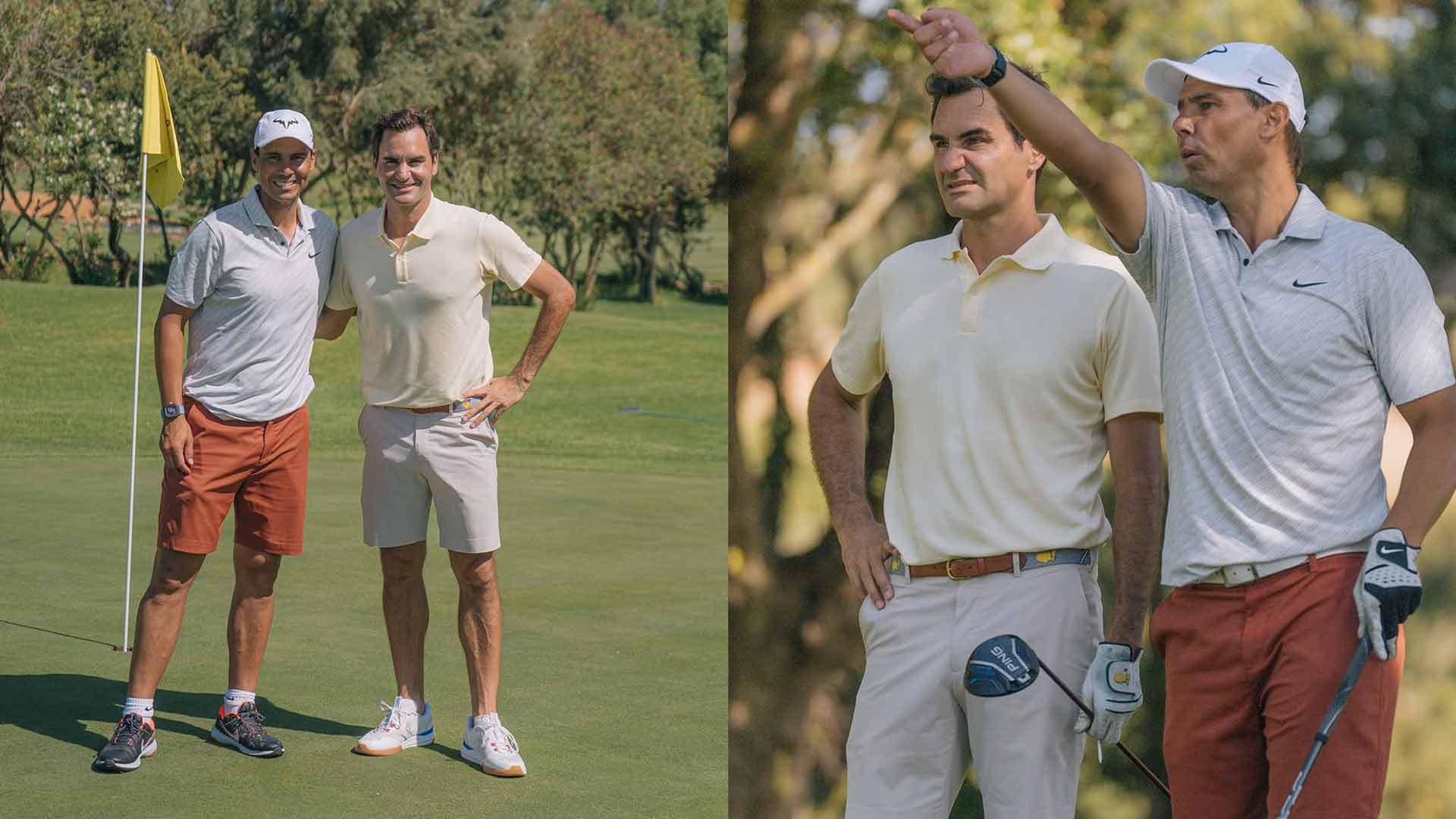 Rafael Nadal and Roger Federer played golf together at the Pula Golf Resort in Mallorca on Sunday.