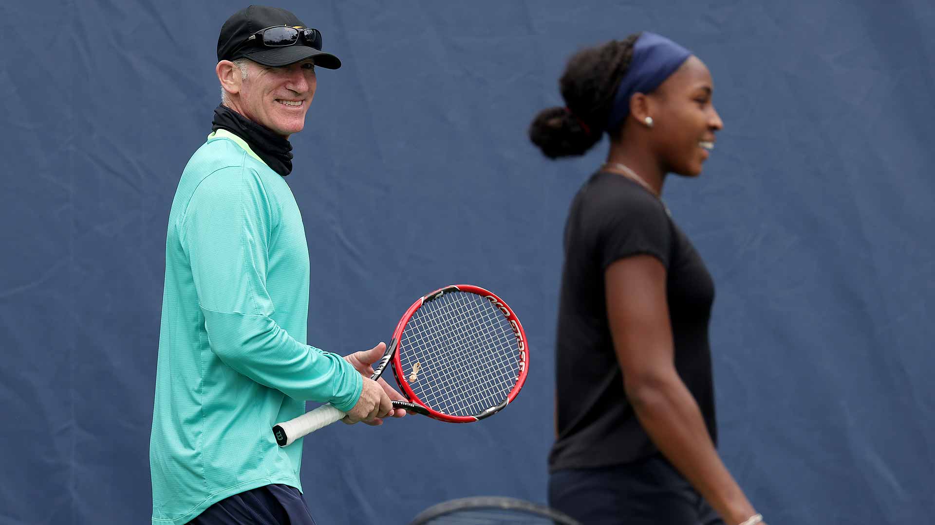 Brad Gilbert coaching Coco Gauff at the US Open.