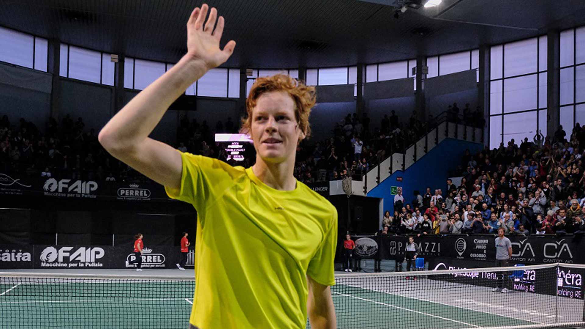 <a href='https://www.atptour.com/en/players/jannik-sinner/s0ag/overview'>Jannik Sinner</a> at the 2019 Bergamo Challenger.