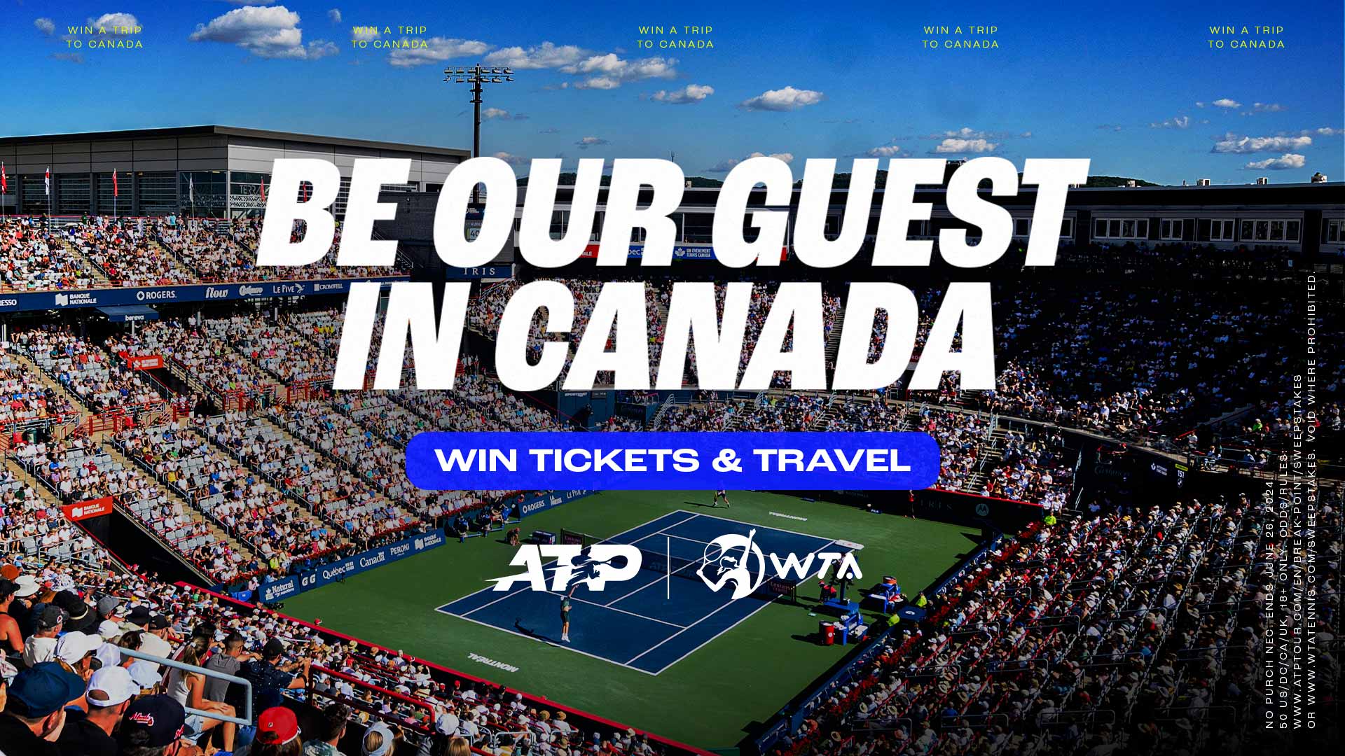Be our guest at the ATP Masters 1000 tennis tournament in Canada! Win tickets and travel to the 2024 National Bank Open.