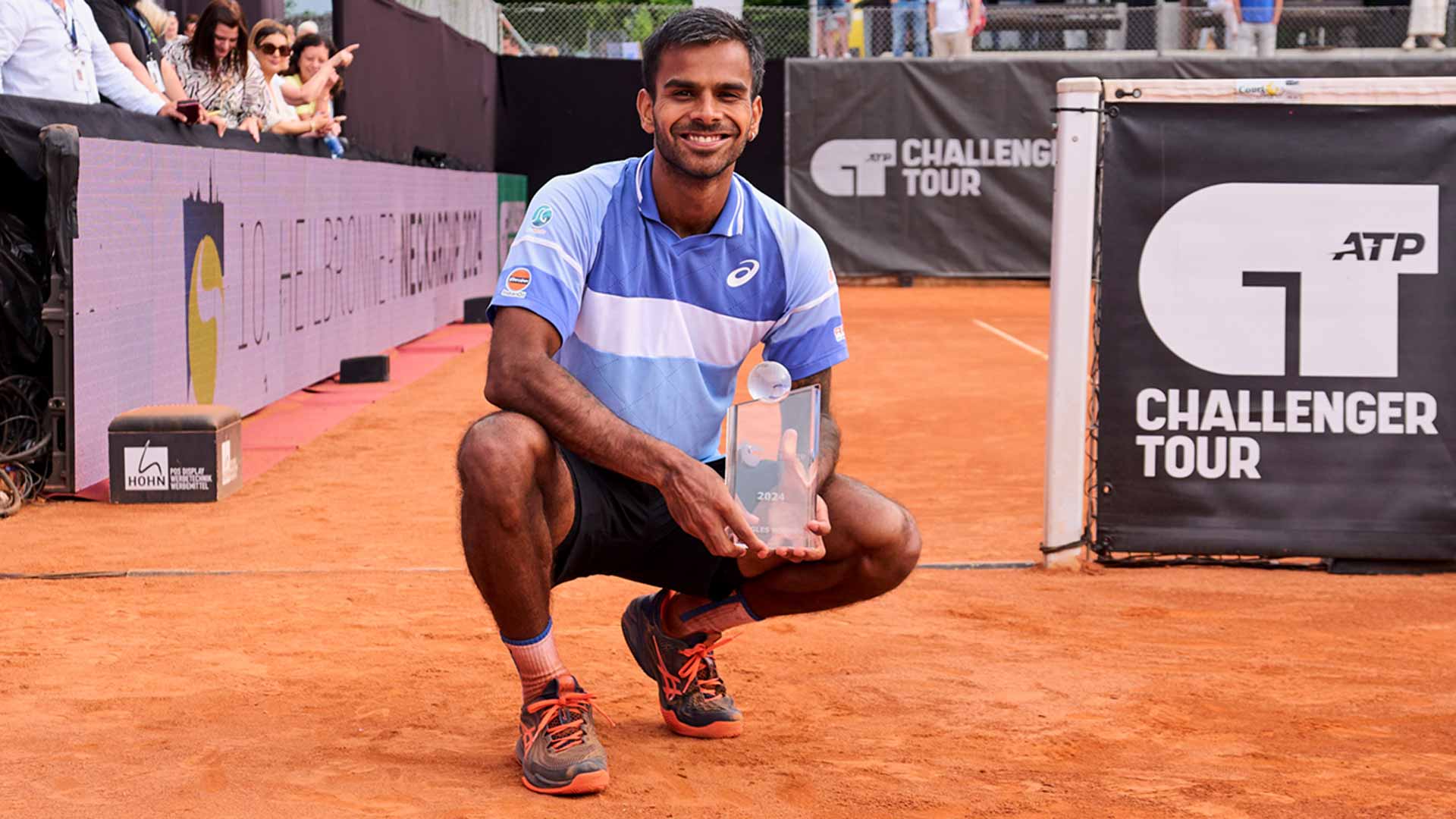 <a href='https://www.atptour.com/en/players/sumit-nagal/n897/overview'>Sumit Nagal</a> wins the ATP Challenger Tour 100 event in Heilbronn, Germany.