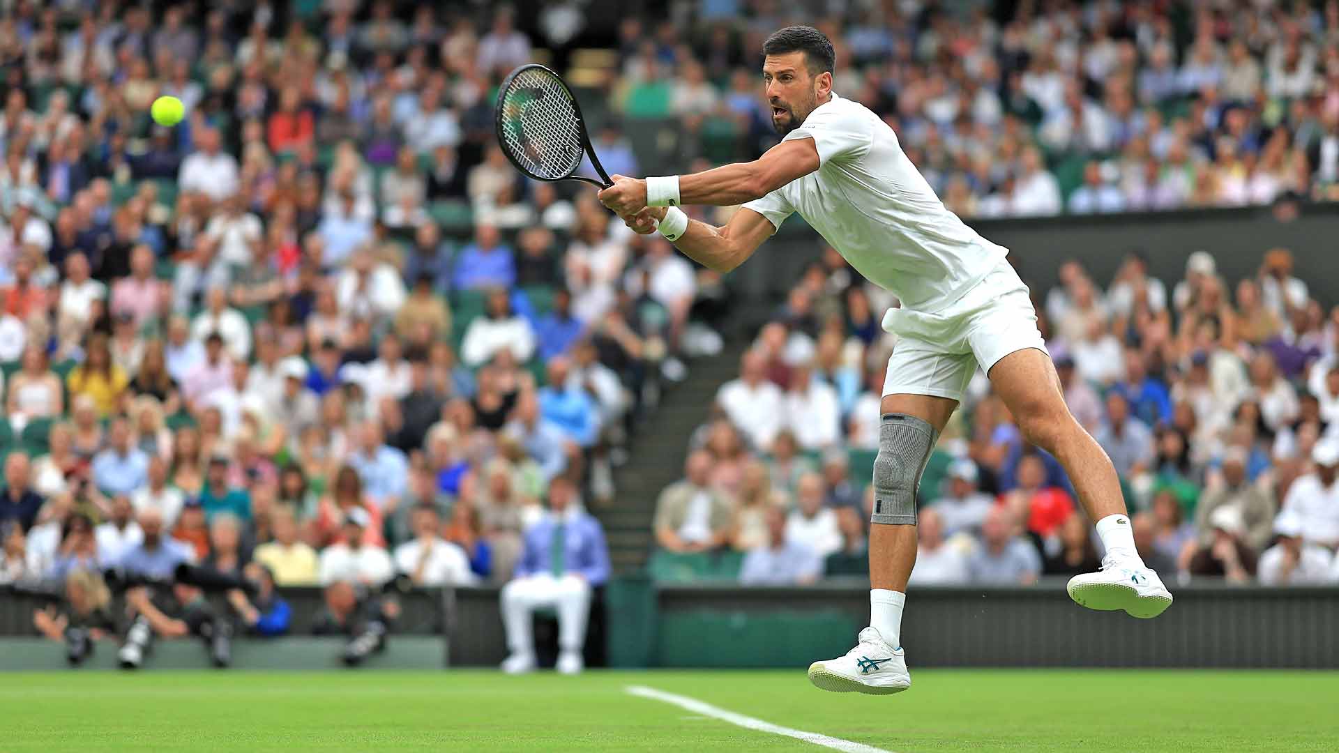 Novak Djokovic in action against Vit Kopriva on Tuesday at Wimbledon.