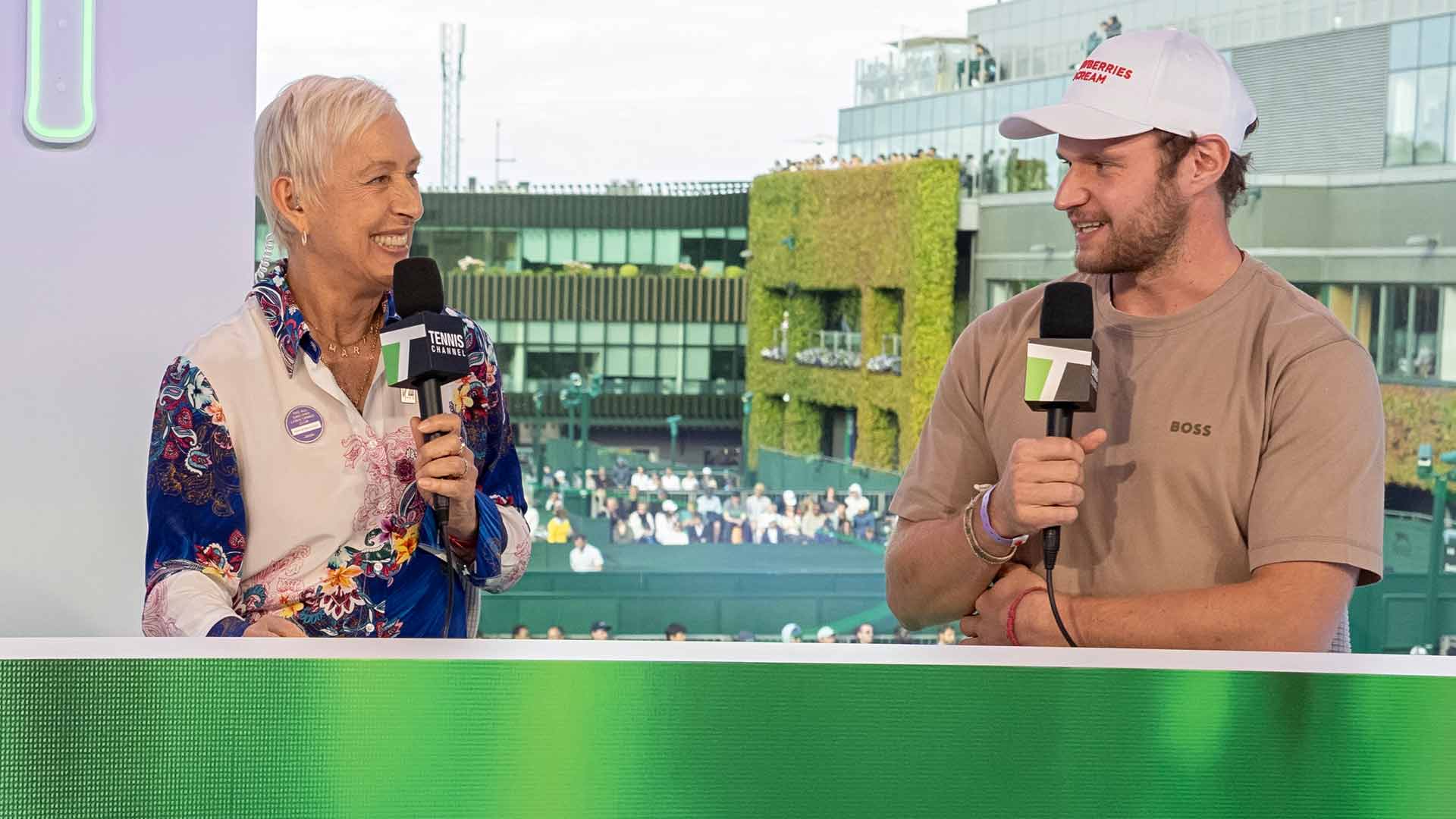 Martina Navratilova and Aleksander Barkov on the Tennis Channel set Thursday at Wimbledon.