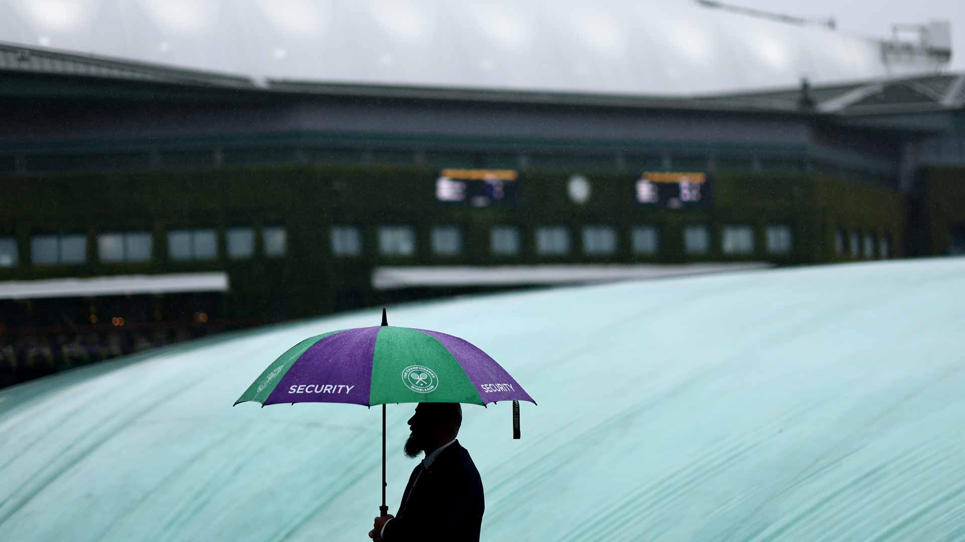 Rain wiped out most outdoor play at Wimbledon Friday.