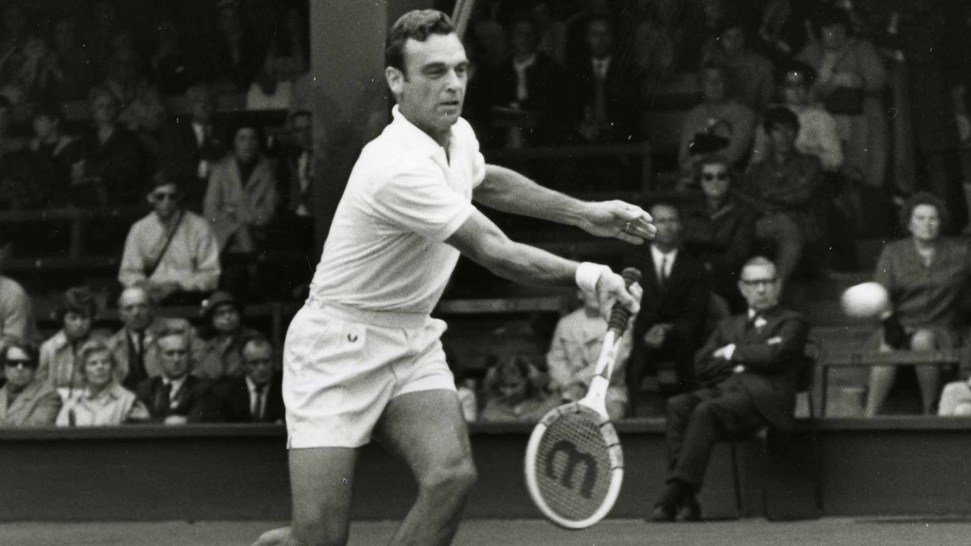 Vic Seixas in action at Wimbledon in 1969.