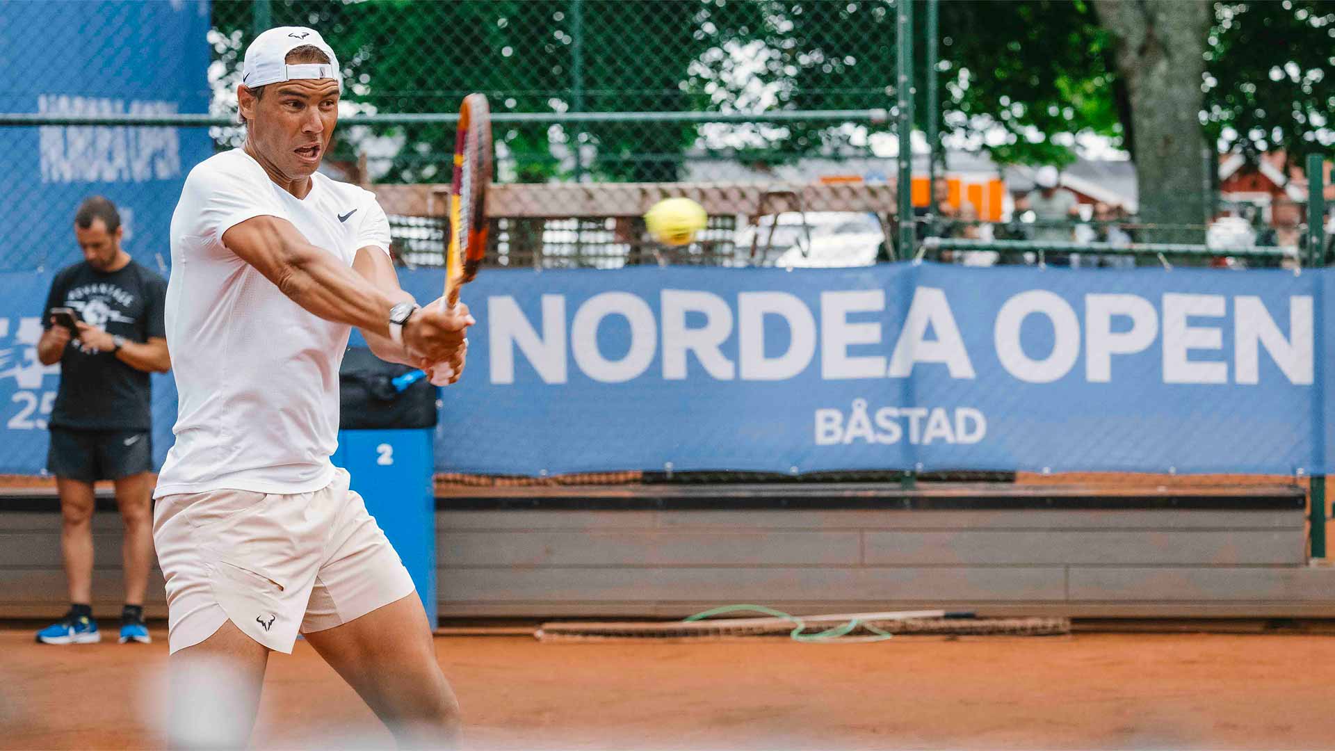 Rafael Nadal practises on Thursday ahead of the Nordea Open in Bastad.