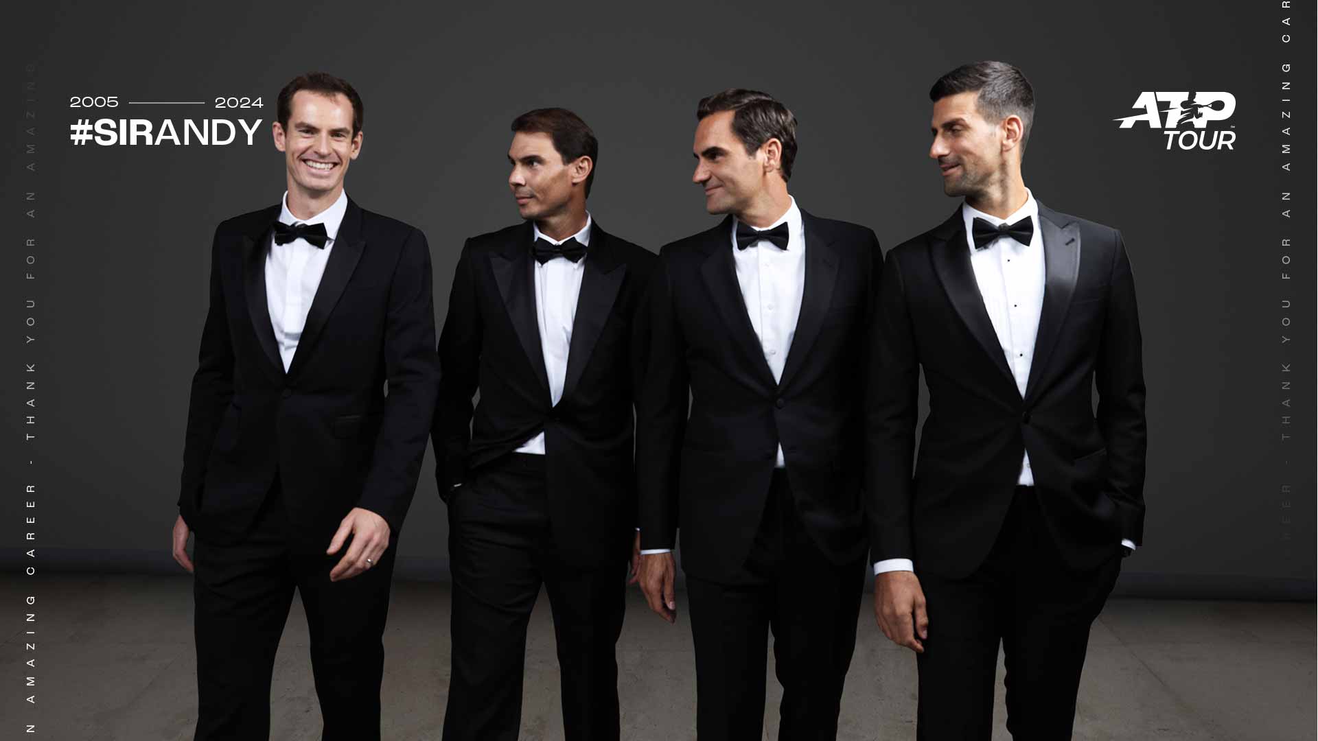 Andy Murray with great rivals Rafael Nadal, Roger Federer and Novak Djokovic at the 2022 Laver Cup.