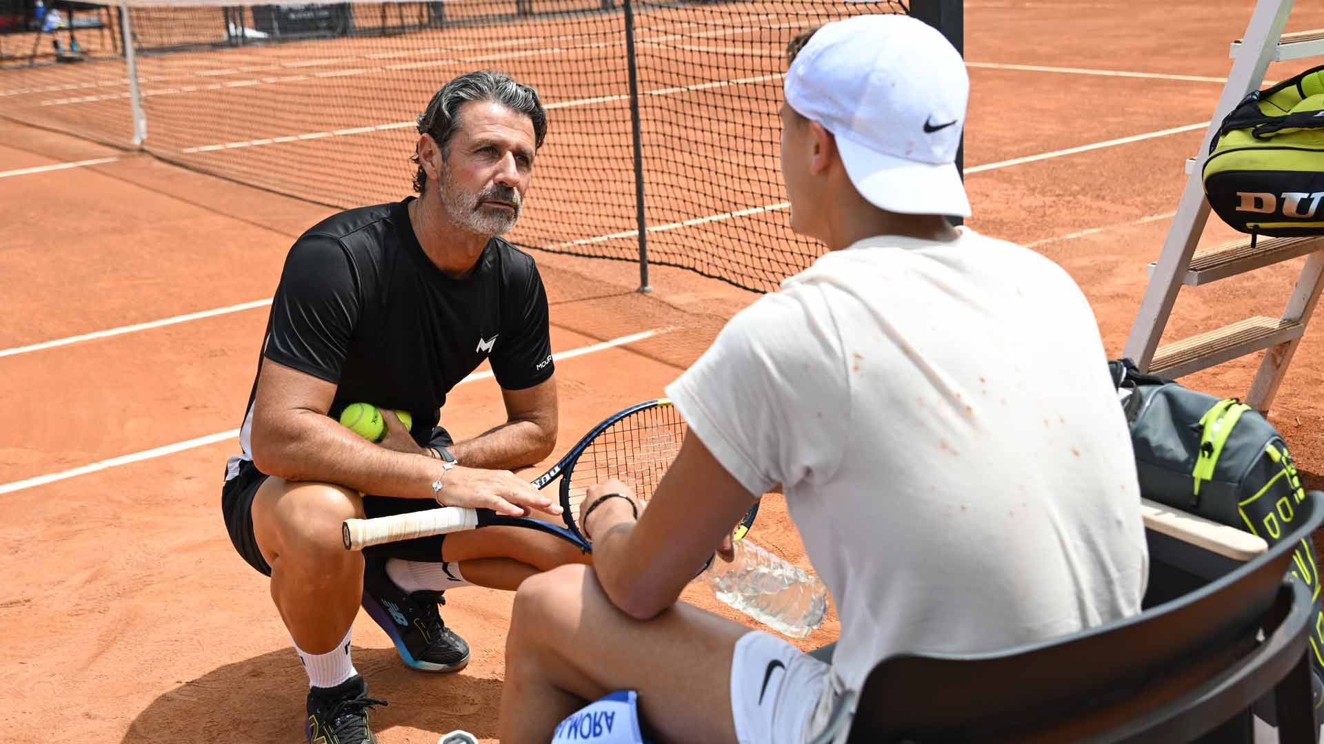 Patrick Mouratoglou coaches Holger Rune in Rome earlier this year.