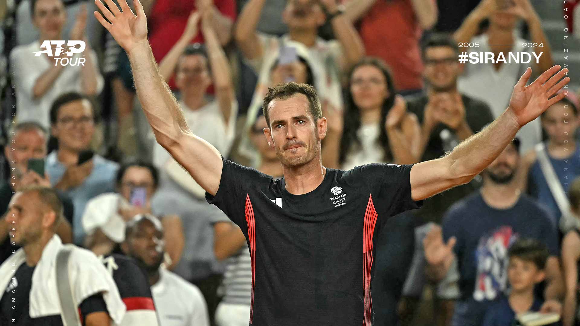 Andy Murray waves to the crowd Thursday evening following the final match of his career.