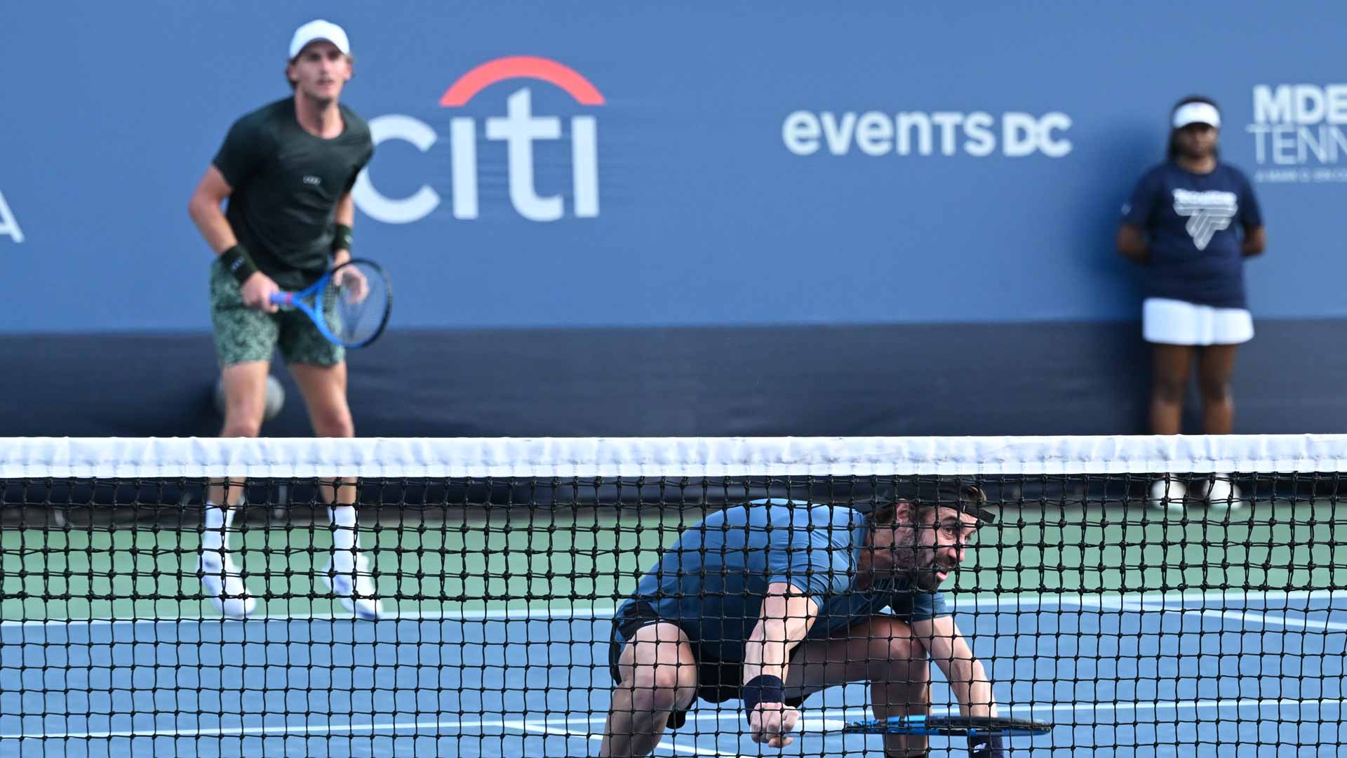 Max Purcell and Jordan Thompson in action Thursday at the Mubadala Citi DC Open.