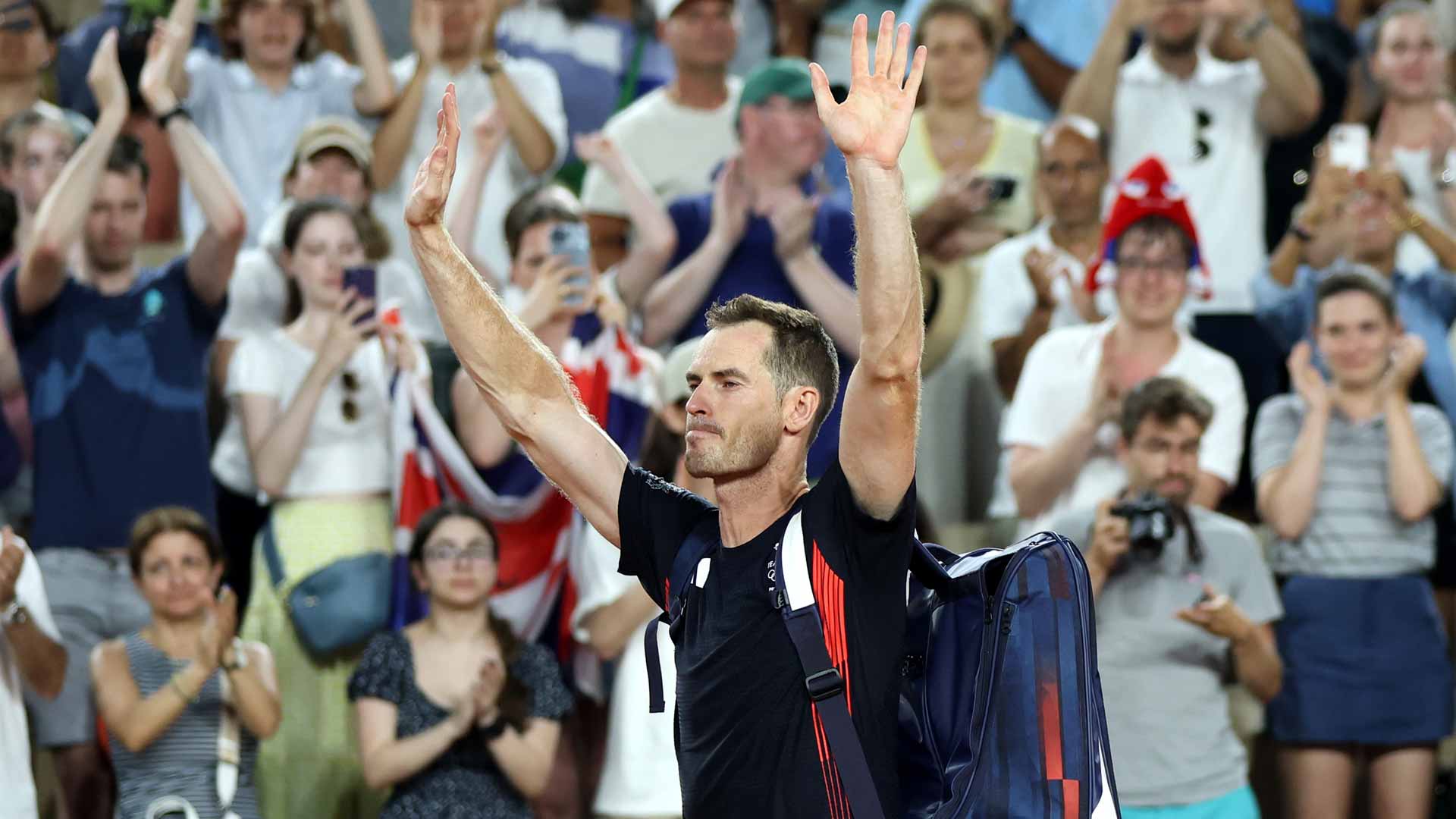 Andy Murray walks off court for the final time Thursday at the Paris Olympics.