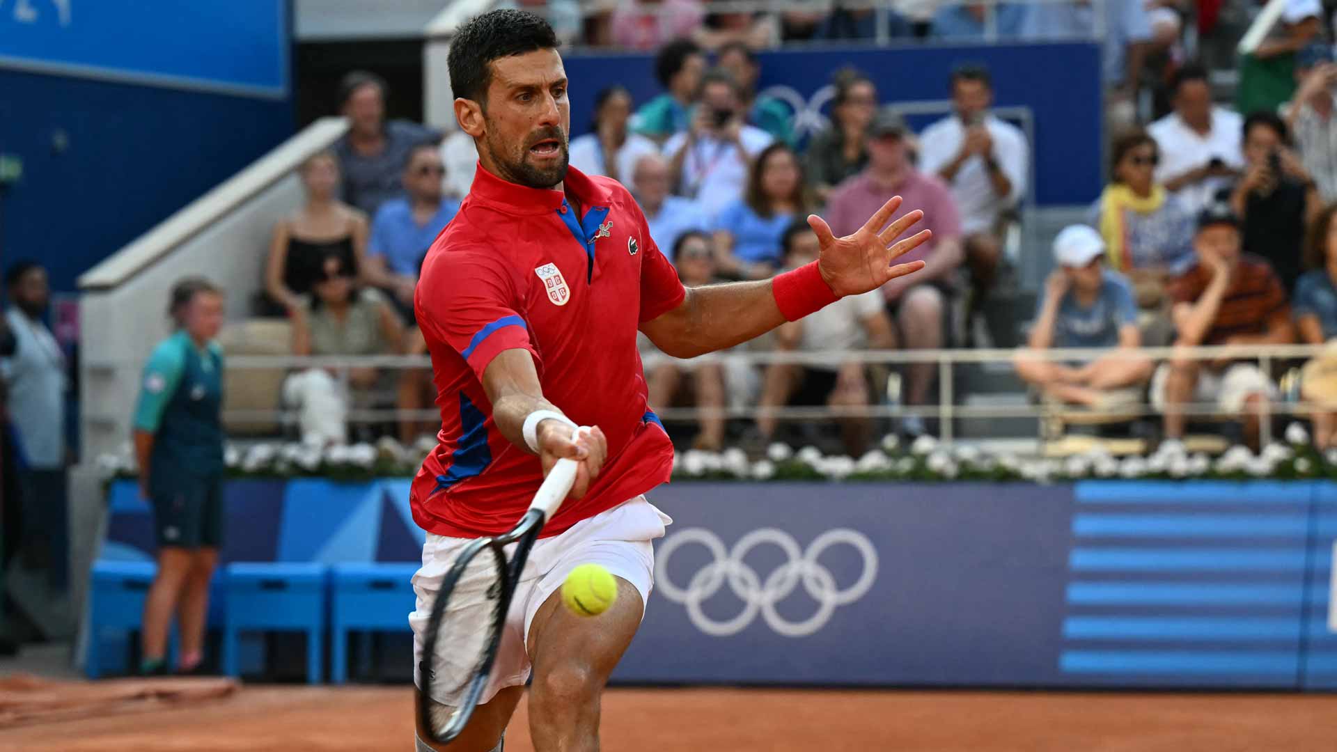 Novak Djokovic in action Friday at the Paris Olympics.