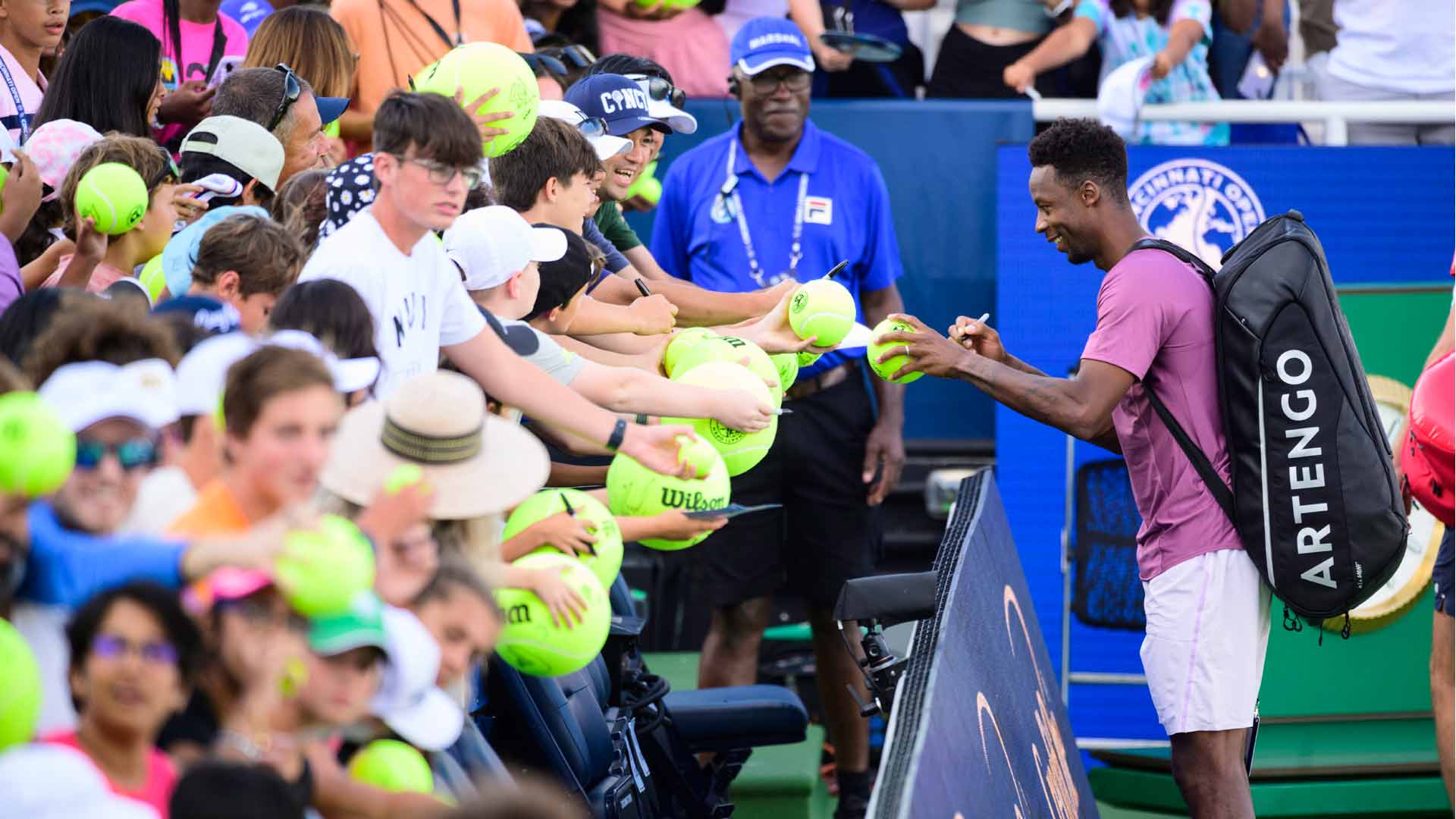 Gael Monfils enjoys time with fans in Cincinnati.