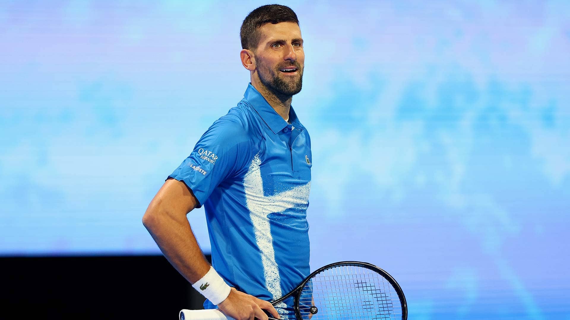 Novak Djokovic in action on Tuesday in Doha.