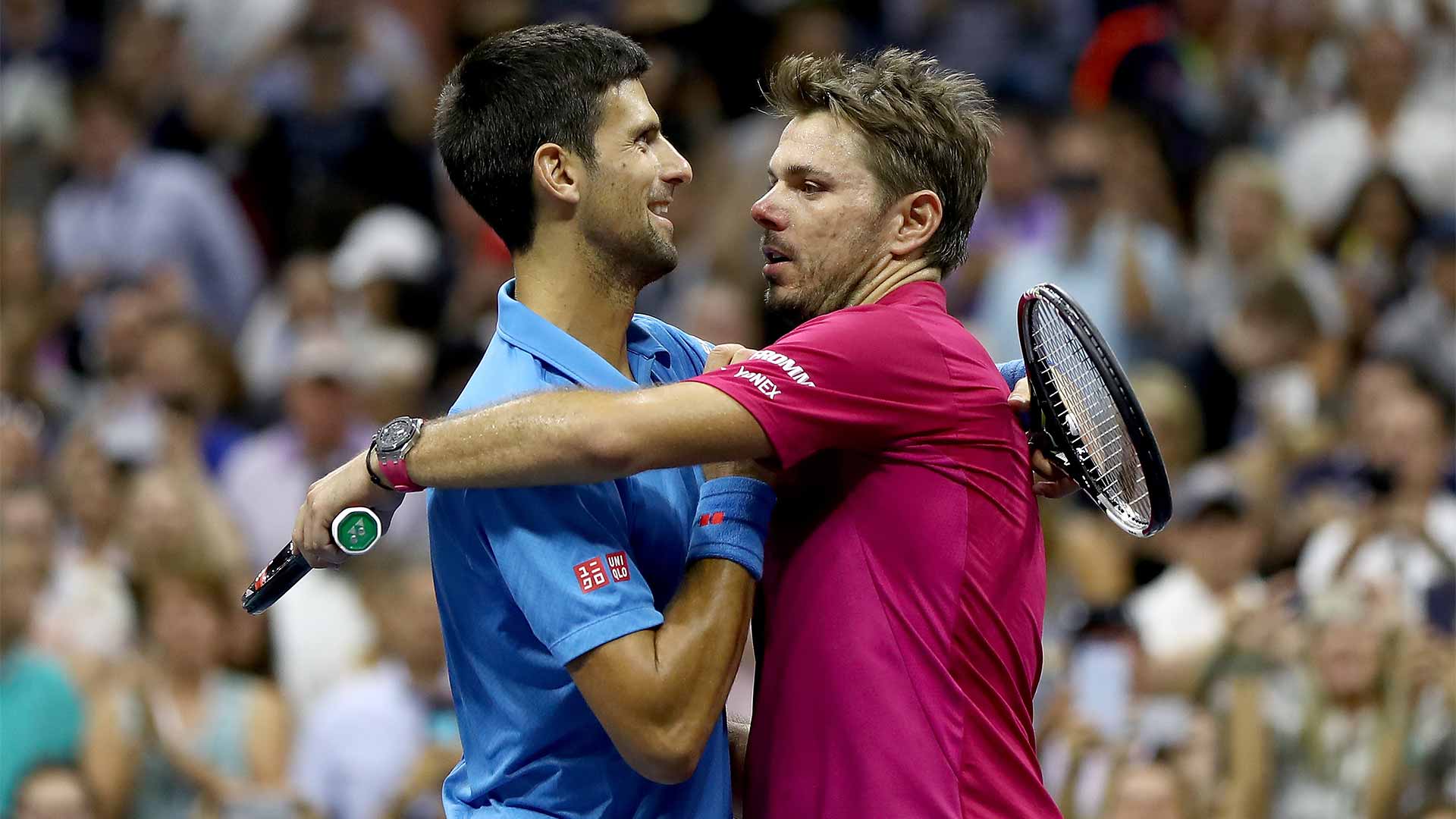 <a href='https://www.atptour.com/en/players/stan-wawrinka/w367/overview'>Stan Wawrinka</a> embraces <a href='https://www.atptour.com/en/players/novak-djokovic/d643/overview'>Novak Djokovic</a> after defeating the Serbian in the 2016 <a href='https://www.atptour.com/en/tournaments/us-open/560/overview'>US Open</a> final.